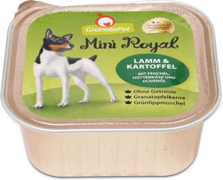 Produktbild von GranataPet Mini Royal Hundefutter Lamm und Kartoffel für Senior 11x150g ohne Farb- und Aromastoffe
