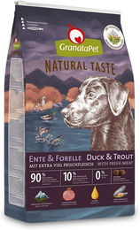 Produktbild von GranataPet Natural Taste Hundefutter Ente und Forelle für alle Altersstufen 24kg - 2 x 12 kg