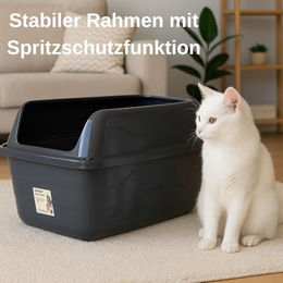 GranataPet Offene Katzentoilette XXL Schalentoilette mit hohem Rand aus Kunststoff in Schwarz oder Grau – Bild 1 von 5