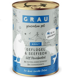 Produktbild von GRAU Getreidefreies Katzenfutter Geflügel und Seefisch Sensitive mit hohem Fleischanteil 2400g
