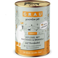 Produktbild von Grau Hund Nassfutter Geflügel mit Pastinake und Brokkoli Stückchen in Sauce Getreidefrei Sensitive Adult 400 g - 6 x 400 g