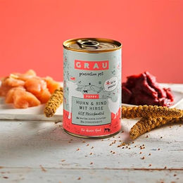 GRAU Hund Nassfutter Welpe Huhn & Rind mit Hirse Stückchen in Soße glutenfrei ohne Zucker 6 x 400 g - 6 x 400 g – Bild 1 von 6