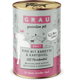 Grau Hundefutter Adult Getreidefrei Rindfleisch mit Karotte und Kartoffel Sensitive 6 x 200 g Dose – Bild 1 von 2