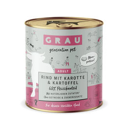 Produktbild von GRAU Hundefutter Adult Rind mit Karotte und Kartoffel Stückchen in Sauce getreidefrei und glutenfrei 6x800g