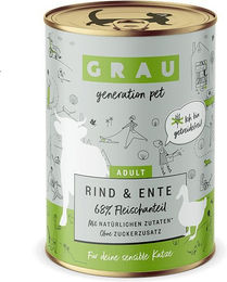 Produktbild von GRAU Hundefutter Rind und Ente getreidefrei mit hohem Fleischanteil Sensitive 2400g