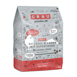 Grau Katzenfutter Geflügel & Lachs mit Superfoods glutenfrei für erwachsene Katzen 2 kg - 2 kg – Bild 1 von 5