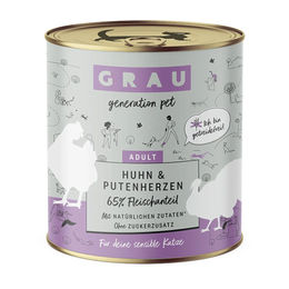 Produktbild von Grau Katzenfutter Huhn und Putenherzen Stückchen in Sauce getreidefrei mit hohem Fleischanteil 6 x 800 g