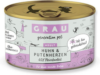 GRAU Nassfutter für Katzen Huhn & Pute Getreidefrei Sensitive Adult 6x 200 g – Bild 1 von 2