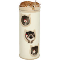 Produktbild von Graues Katzenkratzfass mit 4 Ebenen, 3 Schlafhöhlen und waschbarem Bett für mehrere Katzen, 96 cm hoch