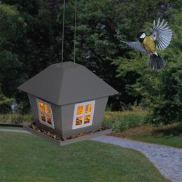 Gravidus LED Solar Vogelfutterhaus aus Metall zum Aufhängen für den Garten in Grau – Bild 1 von 6
