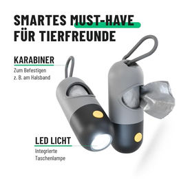 greate 2er Set Kotbeutelspender für Hunde mit Taschenlampe und Karabinerhaken in Schwarz inklusive 30 Kotbeuteln - 2 x 15 Stk. – Bild 1 von 7