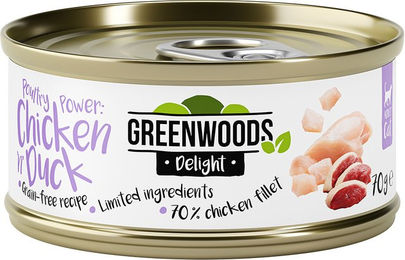 Produktbild von Greenwoods Delight Hühnerfilet mit Ente Stückchen in Sauce getreidefrei 48 x 70 g - 48 x 70 g
