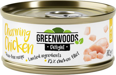 Produktbild von Greenwoods Delight Hühnerfilet Stückchen in Sauce, getreidefrei mit hohem Fleischanteil, 6 x 70 g - 6 x 70 g