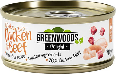 Produktbild von Greenwoods Delight Hundefutter Stückchen in Sauce Huhn und Rind getreidefrei 6 x 70 g - 6 x 70 g