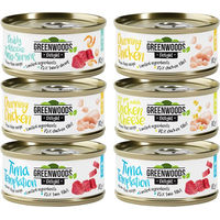 Produktbild von Greenwoods Delight Katzen Nassfutter Probierpaket 6 x 70 g mit Thunfisch, Huhn und Garnele getreidefrei