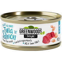 Produktbild von Greenwoods Delight Katzenfutter Thunfischfilet mit Lachs Stückchen in Sauce getreidefrei 6 x 70 g - 6 x 70 g