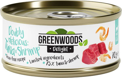 Produktbild von Greenwoods Delight Katzenfutter Thunfischfilet mit Shrimps in Sauce, getreidefrei, 48 x 70 g - 48 x 70 g