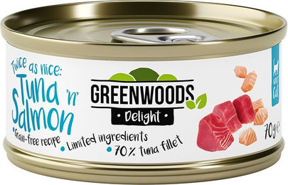 Produktbild von Greenwoods Katzenfutter Thunfischfilet mit Lachs in Sauce getreidefrei 48 x 70 g - 48 x 70 g