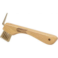 Produktbild von Grooming Deluxe Hufkratzer aus Holz für die Pferdehufpflege mit Metallborsten in Natur Braun