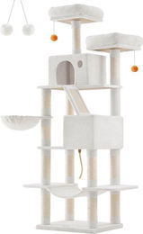 Große Kratzsäule für Katzen aus Plüsch und Sisal in Creme Weiß 60cm x 50cm x 206cm – Bild 1 von 2