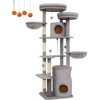 Produktbild von Große Kratzsäule für Katzen in Grau mit Sisal und Plüsch 60cm x 55cm x 196cm