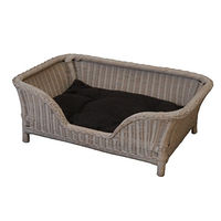 Produktbild von Großer Hundekorb aus geflochtenem Rattan mit Kissen in Vintage Weiss