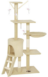 Großer Katzenkratzbaum mit Haus, Sitzstange und Plattformen in Beige mit Sisal und Plüsch, 60 x 35 x 134 cm – Bild 1 von 2