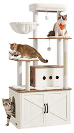 Großer Katzenkratzbaum mit Höhle und Liegefläche in Vintage Braun-Weiß 80x49x170 cm aus Sisal und Plüsch – Bild 1 von 2