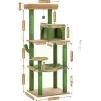 Produktbild von Großer Kratzbaum für Katzen aus Holz, Plüsch und Sisal in Grün mit 6 Etagen und Hängematte AMT0110GN