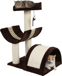 Großer Kratzbaum für Katzen aus Holzspanplatte, Plüsch und Sisal in Braun – Bild 1 von 1