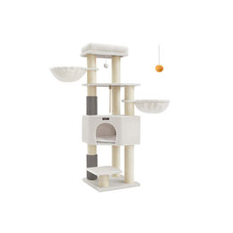 Großer Kratzbaum für Katzen aus Plüsch und Sisal in Beige und Weiß 50x50x160cm – Bild 1 von 2