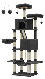 Großer Kratzbaum für Katzen in Schwarz aus Plüsch und Sisal 60 x 50 x 206 cm – Bild 1 von 4