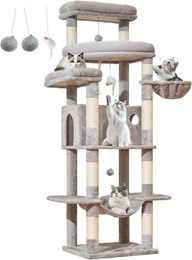 Großer XXL Kratzbaum für Katzen mit Katzenhaus, Hängematte und 9 Kratzsäulen aus Sisal, 180 cm, Hellgrau – Bild 1 von 3