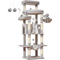 Produktbild von Großer XXL Kratzbaum für Katzen mit Katzenhaus, Hängematte und 9 Kratzsäulen aus Sisal, 180 cm, Hellgrau