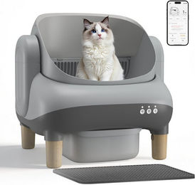 GTPLAYER Automatische Katzentoilette XXL Selbstreinigend mit App-Steuerung Grau – Bild 1 von 5