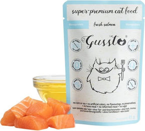 Produktbild von GUSSTO Katzenfutter Lachs Stückchen in Sauce Hypoallergen Monoprotein 85 g