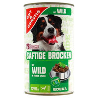 Produktbild von Gut & Günstig Hundefutter Saftige Brocken mit Wild in Sauce Adult 6er Pack (6 x 1,24 kg Dose)