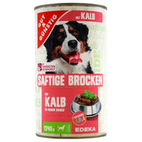Produktbild von Gut & Günstig Hundefutter Stückchen in Sauce mit Kalb für Adult 6 x 1,24 kg Dose