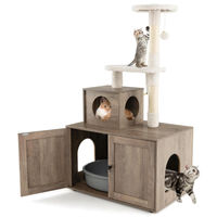 Produktbild von GYMAX Kratzbaum 132 cm mit Katzenhaus und integrierter Katzentoilette in Grau