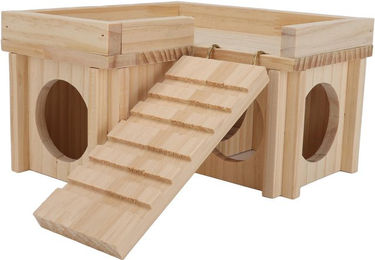 Produktbild von Hamsterhaus Mehrere Zimmer Holzversteck Tunnel Spielzeug Kleintierhütte mit Leiter für Goldhamster