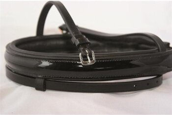 Hans Melzer Reithalfter breit Lack englisch kombiniert schwarz unterlegt Pony – Bild 1 von 2