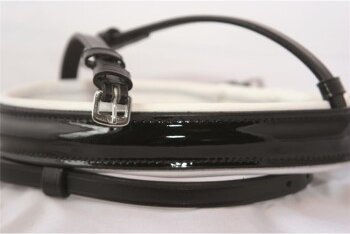 Hans Melzer Reithalfter breit Lack englisch kombiniert weiß unterlegt – Bild 1 von 2