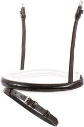 Produktbild von Hans Melzer Reithalfter spezial englisch kombiniert Lack braun/silber weiß unterlegt Pony