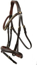 Hans Melzer Trense Bredeneek braun/messing Pony – Bild 1 von 2