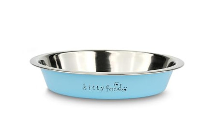 Produktbild von Happet Katzennapf aus Edelstahl flach rosa/blau - 0,4 l