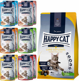 Produktbild von Happy Cat Culinary Adult Land Geflügel 10 kg + Mischtray 1 Happy Cat Pouches 12x85g gratis