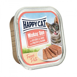 Produktbild von Happy Cat Katzen Nassfutter Minkas Duo Geflügel & Lachs Paté - 16 x 100 g