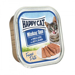 Produktbild von Happy Cat Katzen Nassfutter Minkas Duo Rind & Lachs Paté - 16 x 100 g