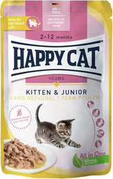 Produktbild von HAPPY CAT Meat in Sauce Kitten & Junior 85 Gramm Katzennassfutter 40 x 85 Gramm Land-Geflügel