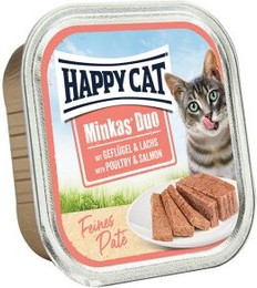 Produktbild von HAPPY CAT Minkas Duo Nassfutter Katze Adult Geflügel & Lachs Paté - 16 x 100 g
